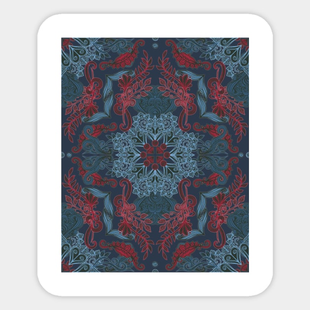 Vintage Fancy - a Pattern in Deep Teal & Red Sticker by micklyn